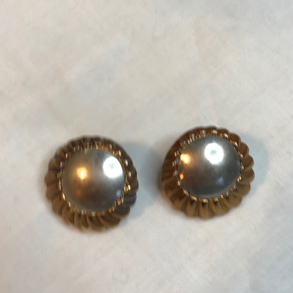 Unique Stud Earrings w Silver and Gold Tint Edges - Picture 2 of 6